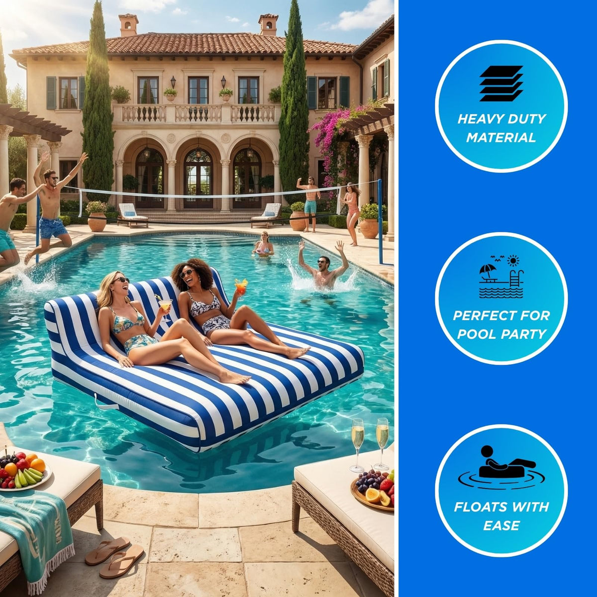 Upholstered Pool Lounger with Reclining Backrest