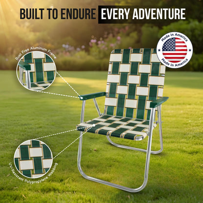 Lawn Chair USA - Outdoor Chairs for Camping. Made with Lightweight Aluminum Frames and UV-Resistant Webbing. Folds for Easy Storage 2- Pack