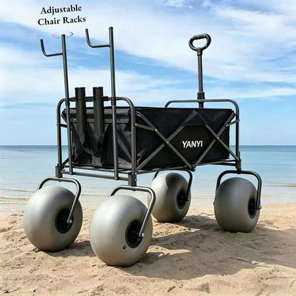 Beach Wagon with 13'' Big Wheels for Sand, Beach Fishing Cart Balloon Tires