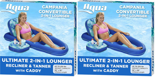 Aqua Campania Ultimate 2-in-1 Pool Float Lounge – Extra Large – Inflatable Pool Floats for Adults with Adjustable Backrest & Cupholder Caddy