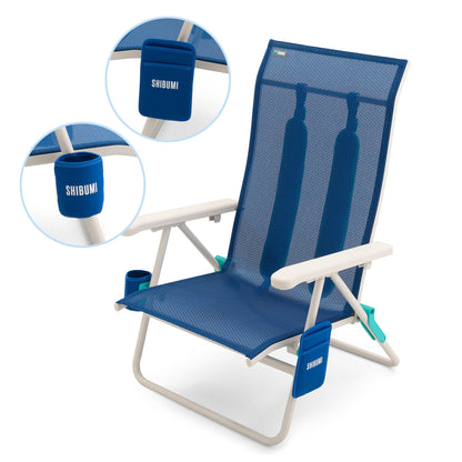 Shibumi Tall Beach Chair for Adults & Seniors, 17 Inch High Seat, 400 lb Heavy Duty High Back Reclining Beach Chair, Lightweight Folding, Padded Backpack Straps, Cup Holder, Plus Size Aluminum Frame