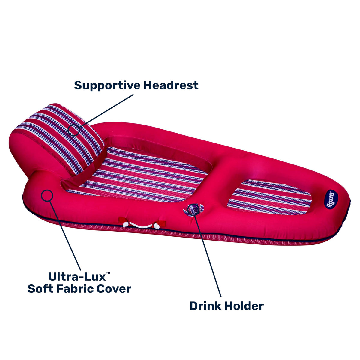 Aqua Luxury Water Pool Lounge – Extra Large – Inflatable Pool Floats for Adults with Headrest, Backrest, Footrest & Cupholder – Multiple Colors/Styles