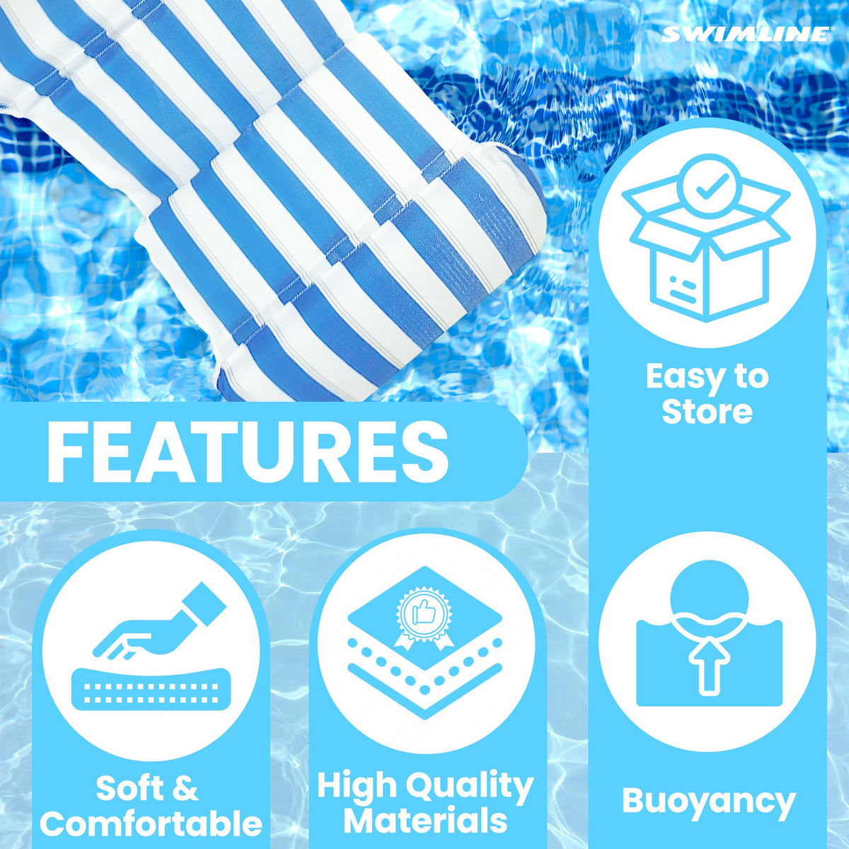 SWIMLINE Original 10000M Sunchaser Sling Style Floating Lounge Chair Pool Float | Molded Frame & Pontoon Design | Pool Floats Adult