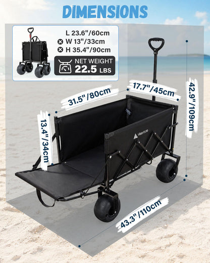 Hikenture Beach Wagon with Balloon Wheels, Collapsible Beach Cart 380 lbs