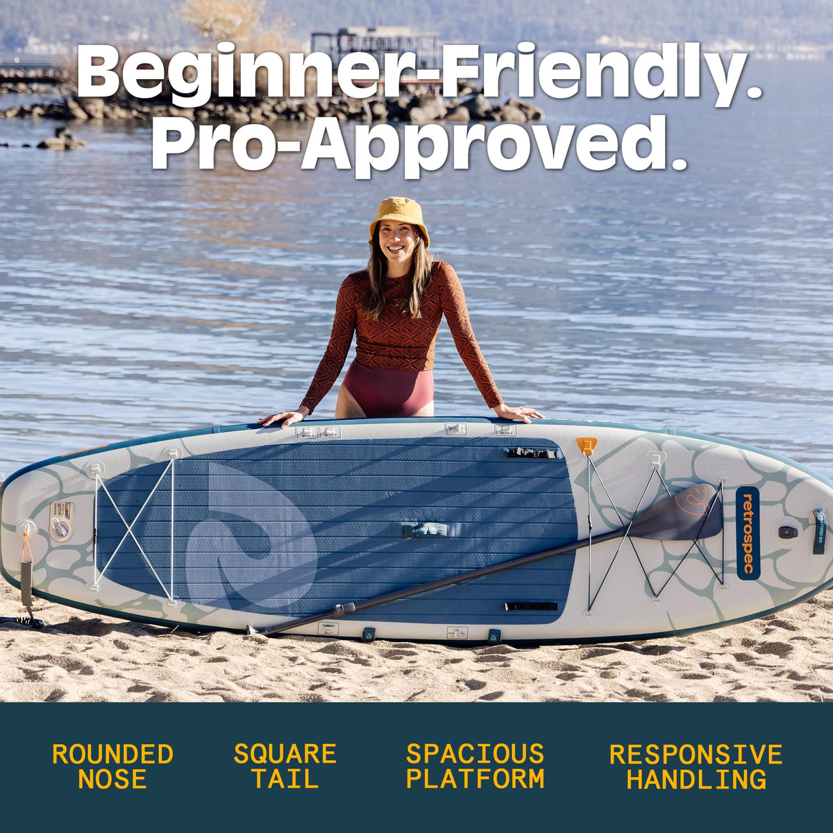 Retrospec Weekender Plus 10' Inflatable Stand Up Paddleboard Double Layer PVC iSUP Bundle w/Carrying case, 3 Piece Adjustable Aluminum Paddle, 3 Removable fins, Pump, and Cell Phone case