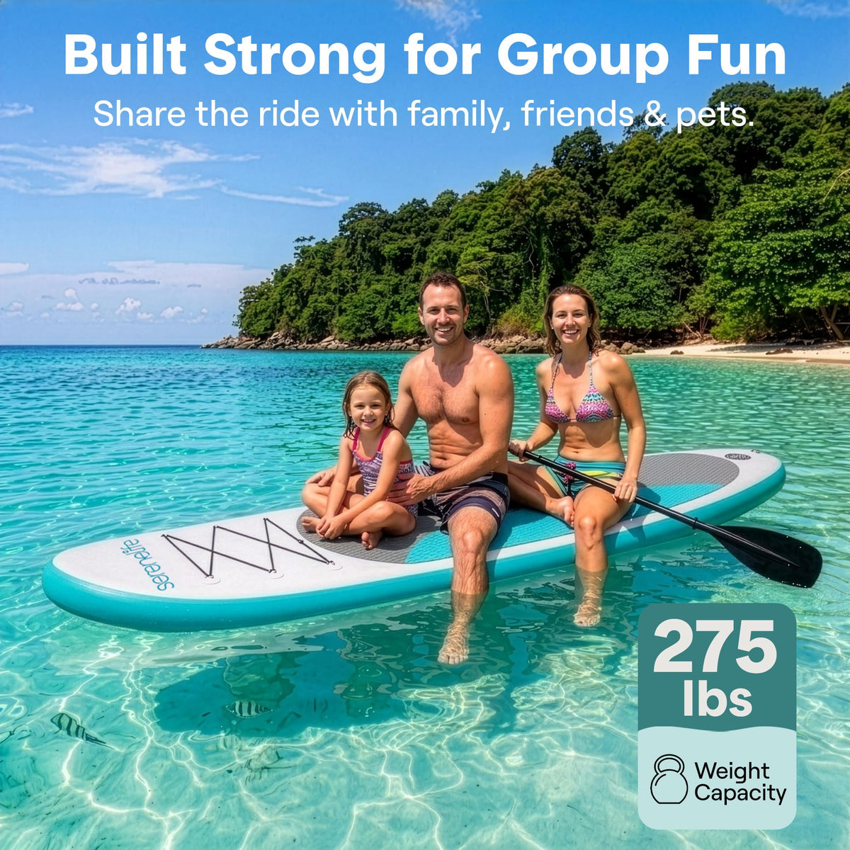 SereneLife 10’ Inflatable Stand Up Paddle Board with Premium SUP Accessories - Wide Stable Design with Non-Slip EVA Deck Pad, for Youth and Adults, 350 lbs. Capacity