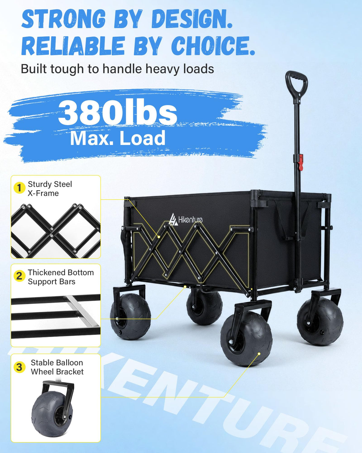 Hikenture Beach Wagon with Balloon Wheels, Collapsible Beach Cart 380 lbs