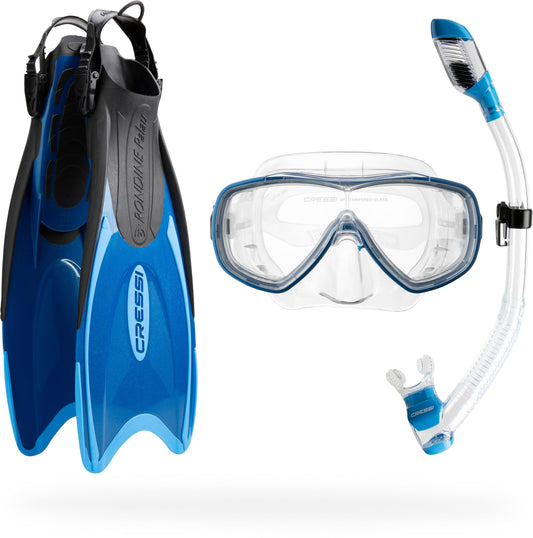 Cressi Adult Snorkel Set, Palau Set, Dry Top Snorkel, Swim Fins, Travel Bag