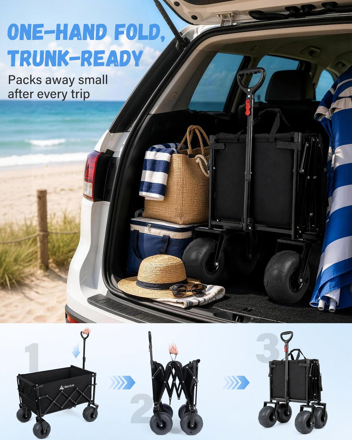 Hikenture Beach Wagon with Balloon Wheels, Collapsible Beach Cart 380 lbs