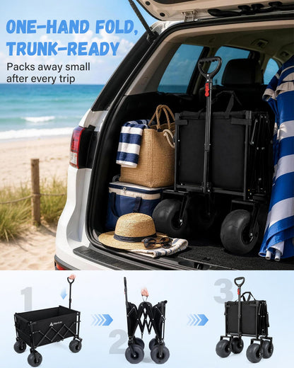 Hikenture Beach Wagon with Balloon Wheels, Collapsible Beach Cart 380 lbs