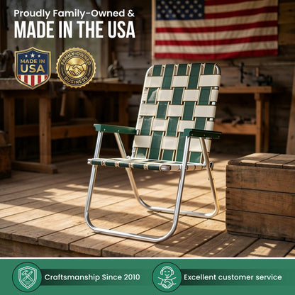 Lawn Chair USA Folding Aluminum Outdoor Patio Lawn Chair | Heavy-Duty Webbed Chairs for Camping, Sports, Beach, Yard & Tailgating | Lightweight Portable | Classic