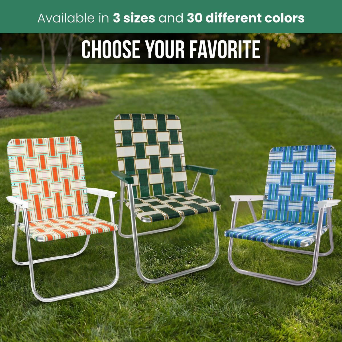 Lawn Chair USA Folding Aluminum Outdoor Patio Lawn Chair | Heavy-Duty Webbed Chairs for Camping, Sports, Beach, Yard & Tailgating | Lightweight Portable | Classic