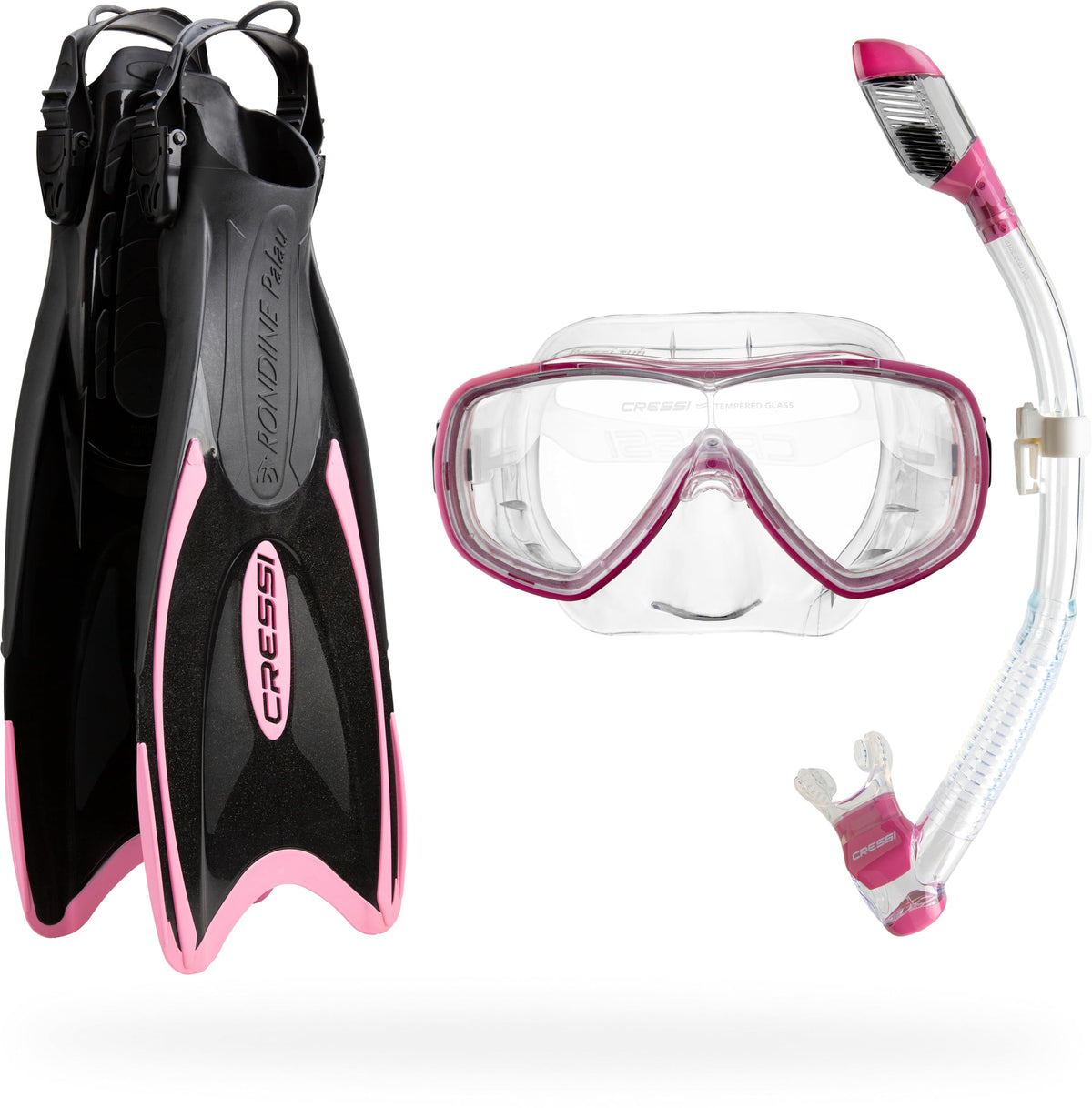 Cressi Adult Snorkel Set, Palau Set, Dry Top Snorkel, Swim Fins, Travel Bag