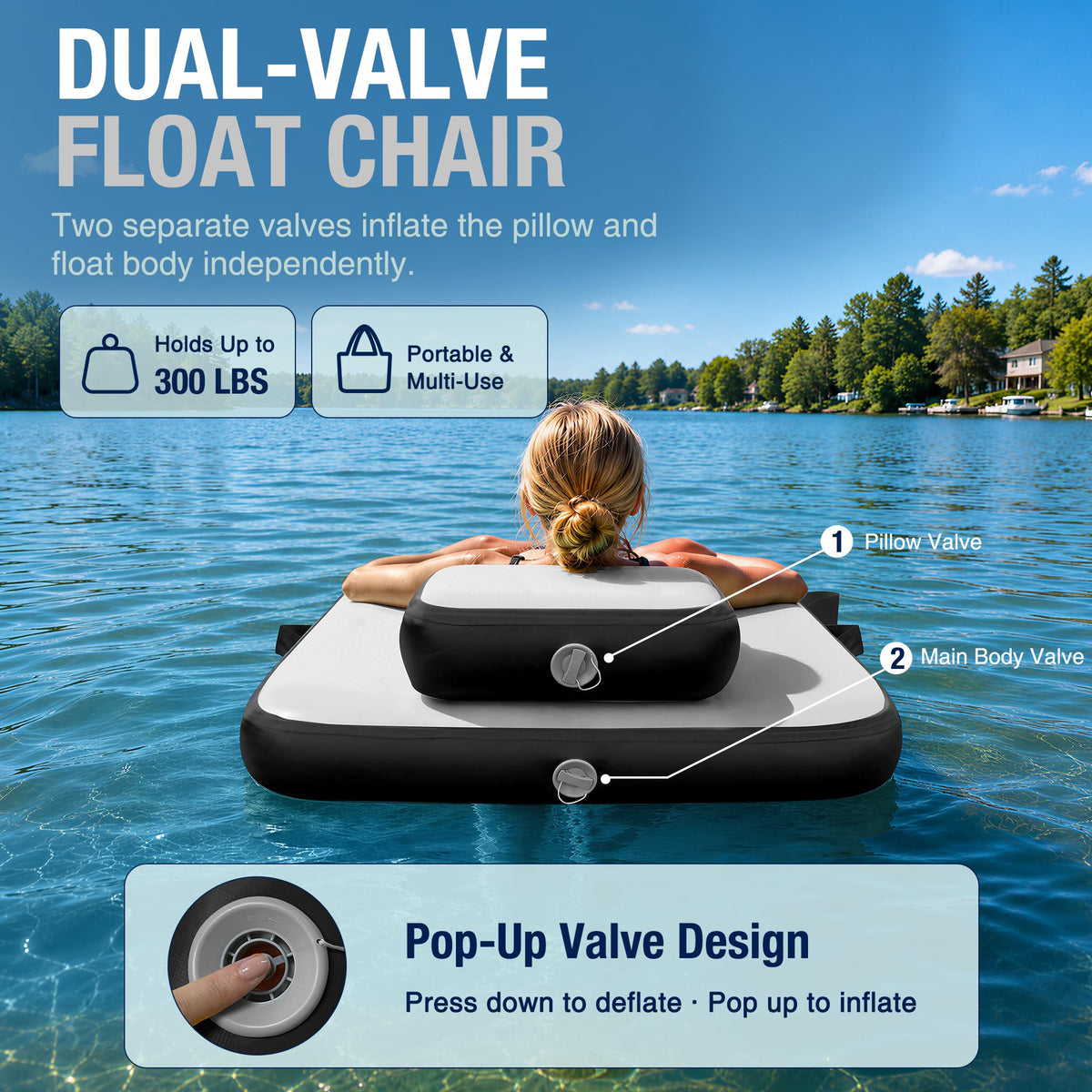 AWEMUFA Inflatable Floating Chair with Cup Holder, Inflatable Chair for Adult Lounger, Pool Floats Water Float Pool Chair Float River Lake Floats for Outside Tanning