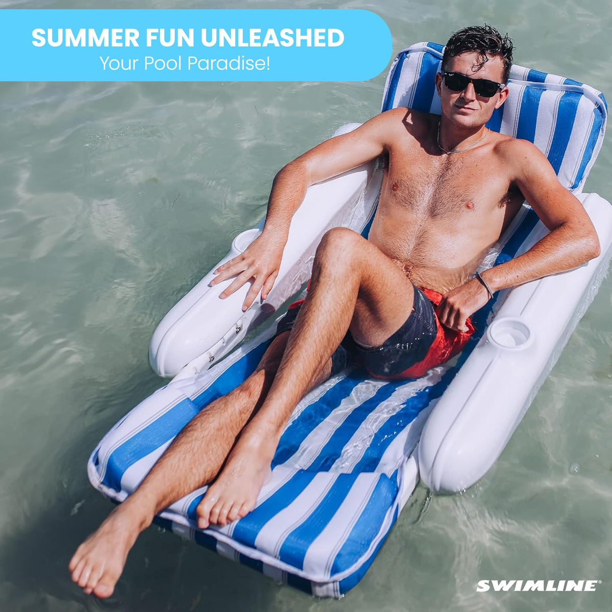SWIMLINE Original 10000M Sunchaser Sling Style Floating Lounge Chair Pool Float | Molded Frame & Pontoon Design | Pool Floats Adult