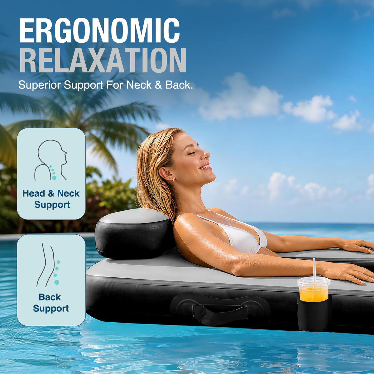AWEMUFA Inflatable Floating Chair with Cup Holder, Inflatable Chair for Adult Lounger, Pool Floats Water Float Pool Chair Float River Lake Floats for Outside Tanning