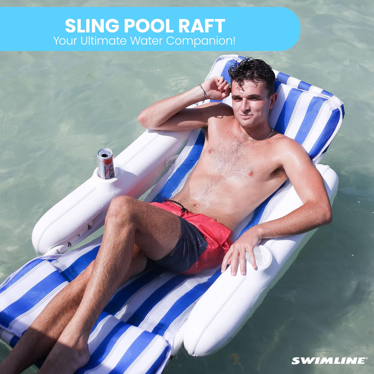 SWIMLINE Original 10000M Sunchaser Sling Style Floating Lounge Chair Pool Float | Molded Frame & Pontoon Design | Pool Floats Adult