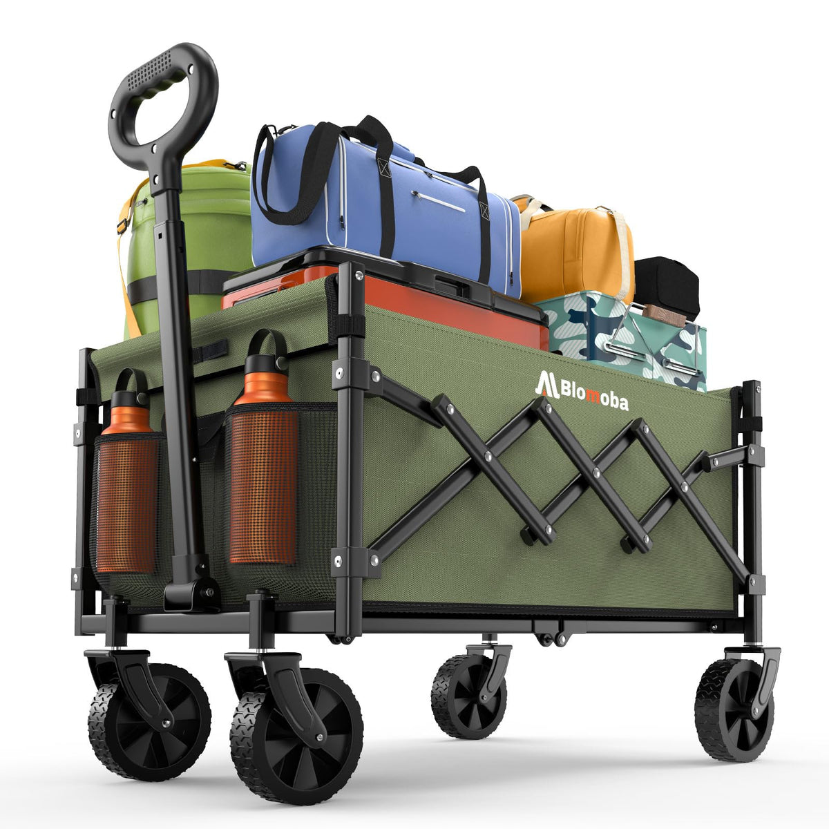 Collapsible Wagon with Wheels, Foldable Wagon Cart with Flexible Handle, Folding Utility Grocery Shopping Cart