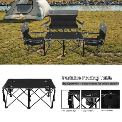 CAMPHILL Camping Chair Set of 3, Outdoor Folding Camping Chairs for Heavy People with Cup Holder & Carry Bag,Collapsible Chair Include One Sofa Chair and Two Single Chair,Support up to 500lbs