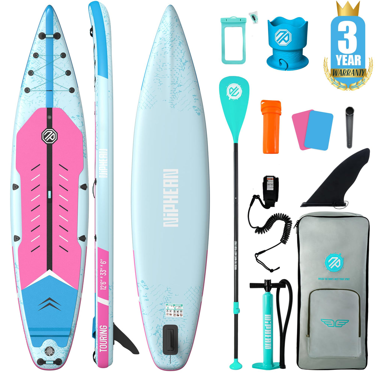 Niphean 12'6'' Inflatable Paddle Board with Accessories Touring SUP