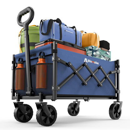 Collapsible Wagon with Wheels, Foldable Wagon Cart with Flexible Handle, Folding Utility Grocery Shopping Cart