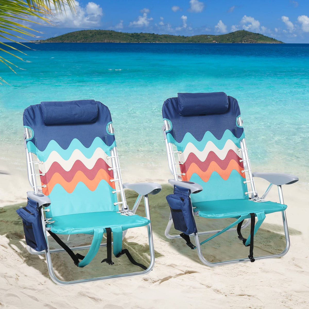 LET'S CAMP Backpack Beach Chair Set of 2, 3-4 Position Classic Lay Flat