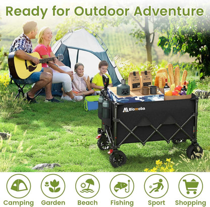 Collapsible Wagon with Wheels, Foldable Wagon Cart with Flexible Handle, Folding Utility Grocery Shopping Cart