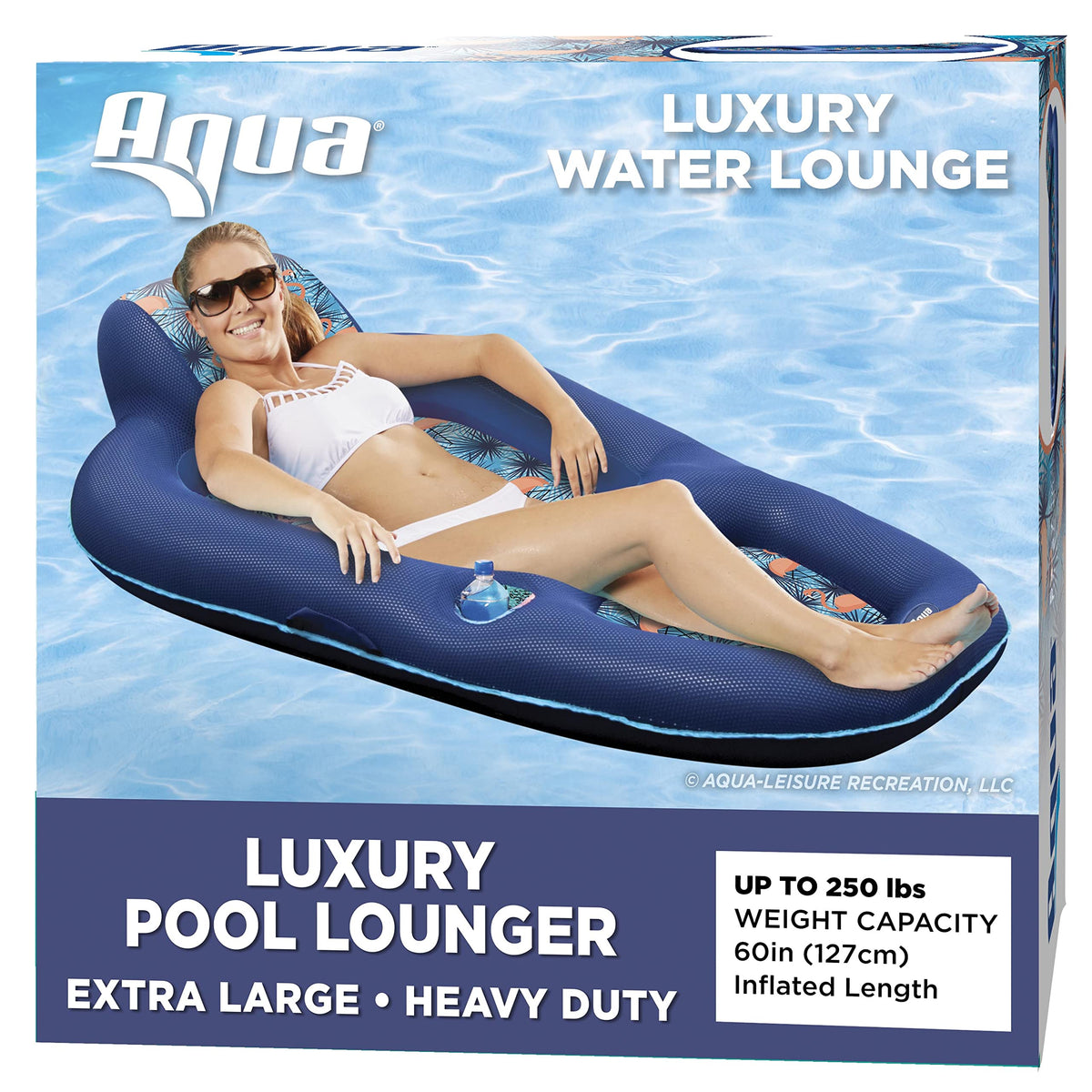 Aqua Luxury Water Pool Lounge – Extra Large – Inflatable Pool Floats for Adults with Headrest, Backrest, Footrest & Cupholder – Multiple Colors/Styles
