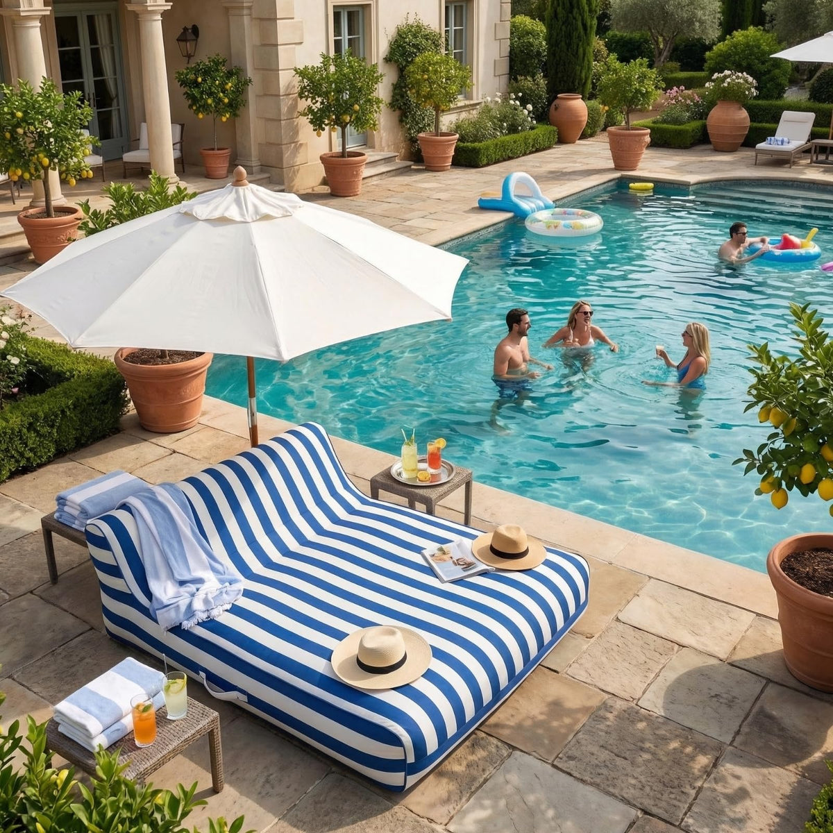 Upholstered Pool Lounger with Reclining Backrest