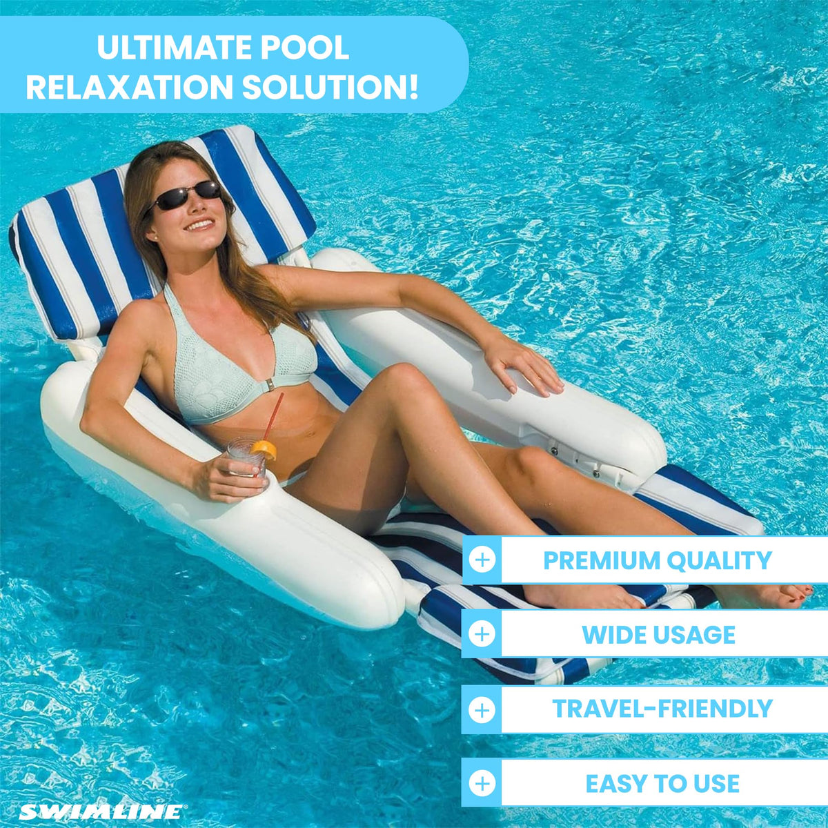 SWIMLINE Original 10000M Sunchaser Sling Style Floating Lounge Chair Pool Float | Molded Frame & Pontoon Design | Pool Floats Adult