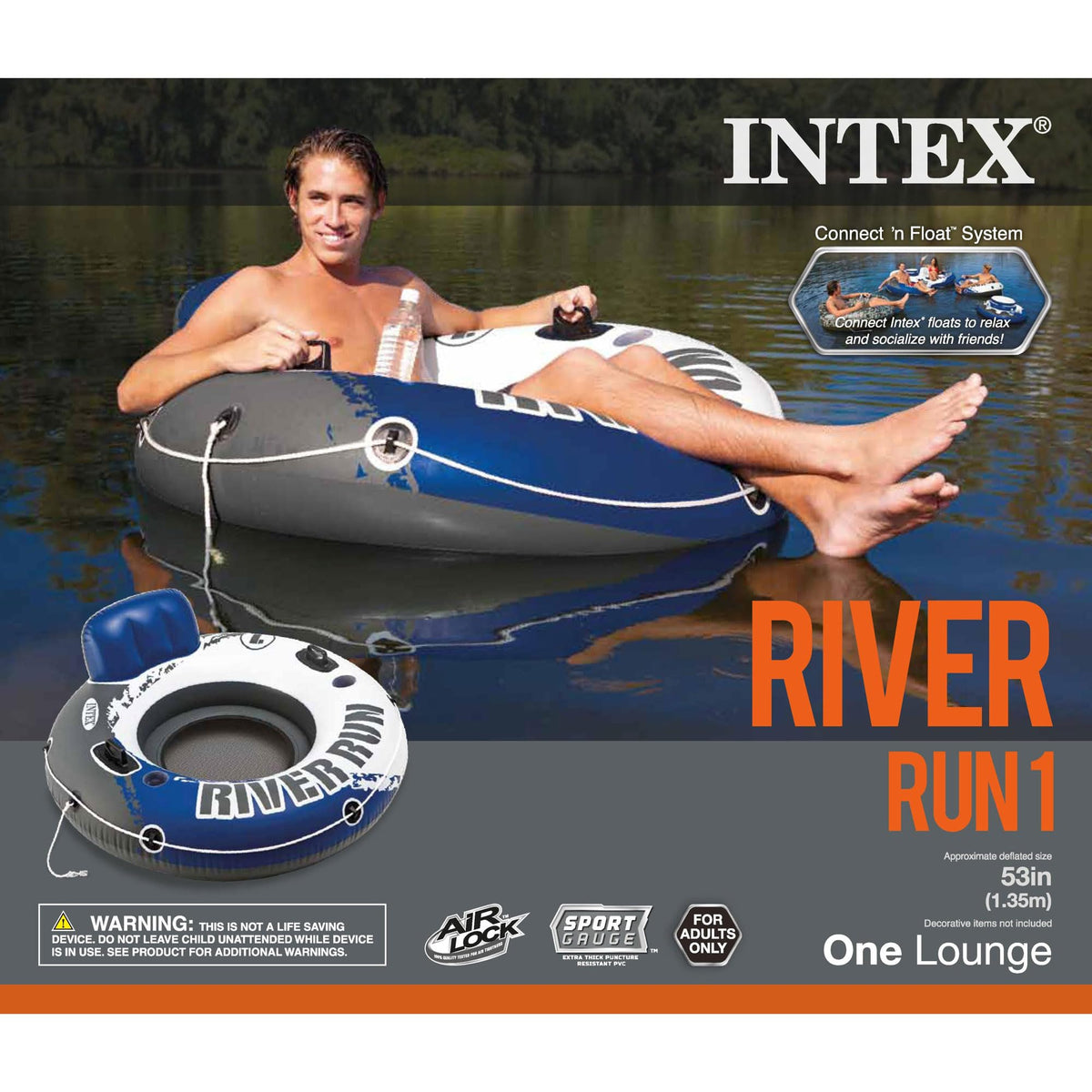 INTEX River Run 1 Inflatable Floating Lake Lounge for Adults, 2-Pack