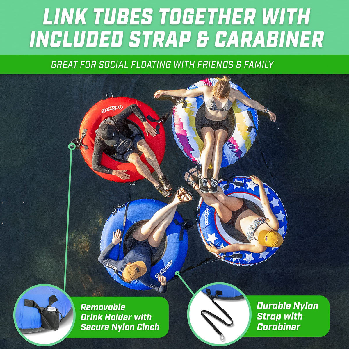 GoSports 44 Inch Heavy-Duty River Tube with Premium Canvas Cover - Choose Your Style - Commercial Grade River Tube