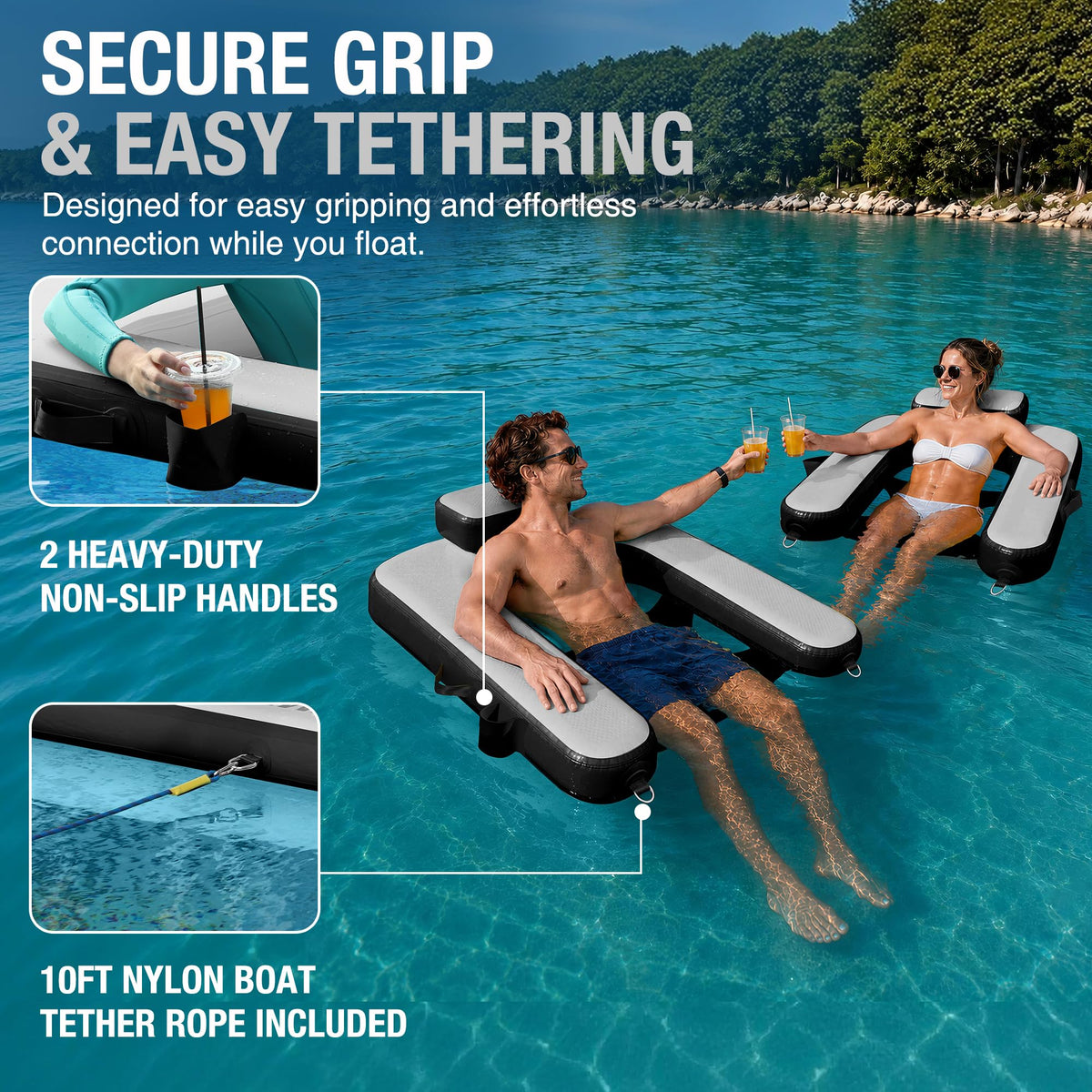 AWEMUFA Inflatable Floating Chair with Cup Holder, Inflatable Chair for Adult Lounger, Pool Floats Water Float Pool Chair Float River Lake Floats for Outside Tanning