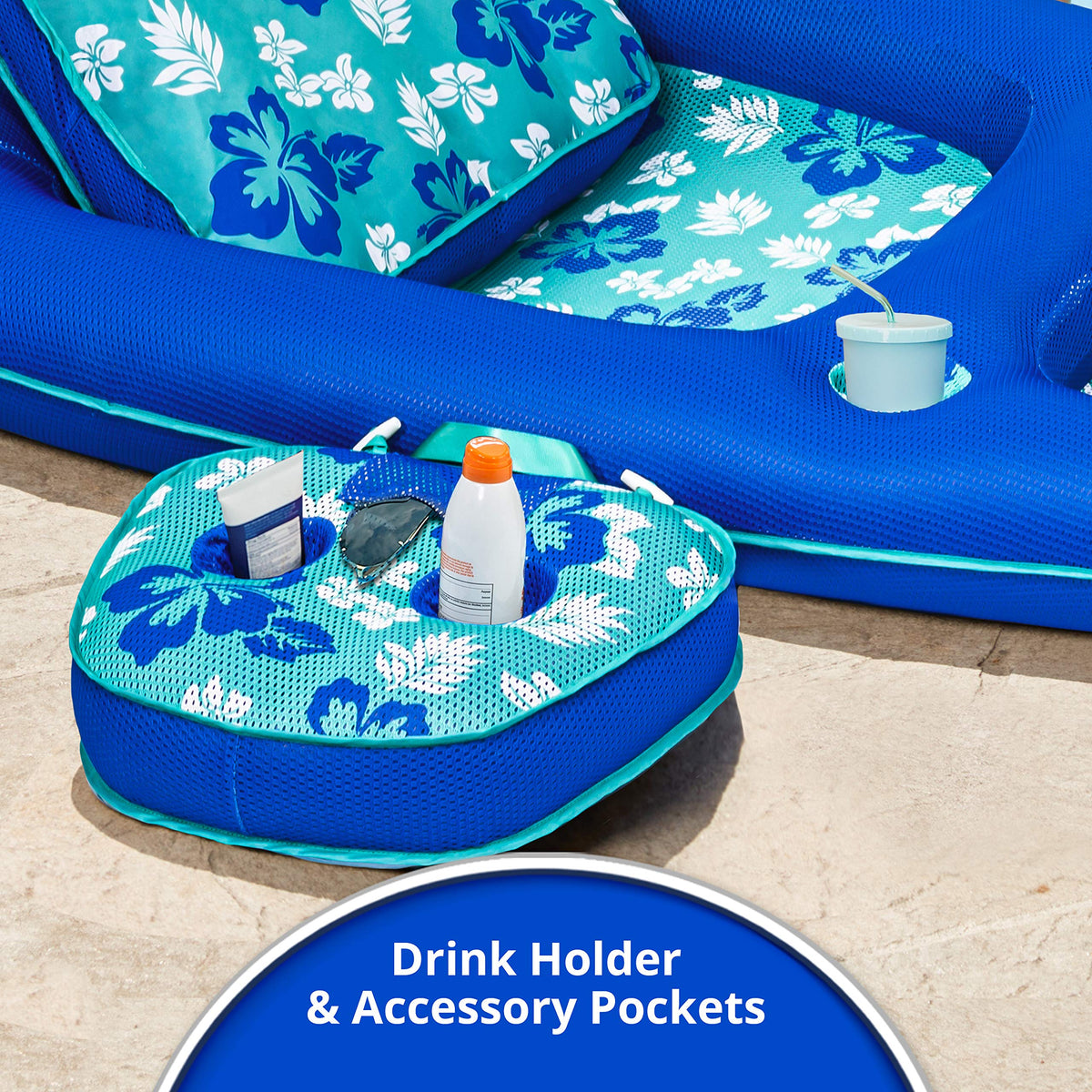 Aqua Campania Ultimate 2-in-1 Pool Float Lounge – Extra Large – Inflatable Pool Floats for Adults with Adjustable Backrest & Cupholder Caddy