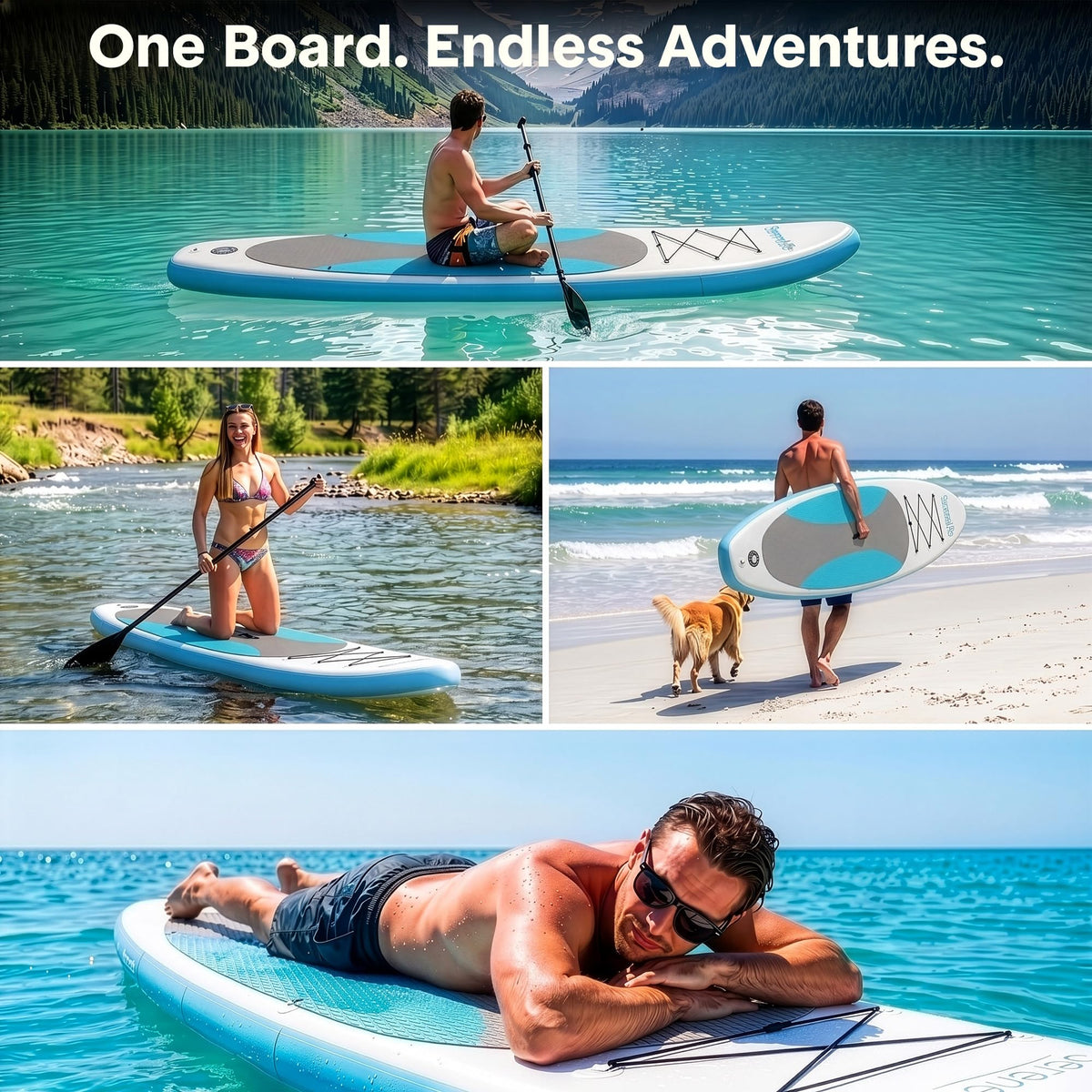 SereneLife 10’ Inflatable Stand Up Paddle Board with Premium SUP Accessories - Wide Stable Design with Non-Slip EVA Deck Pad, for Youth and Adults, 350 lbs. Capacity