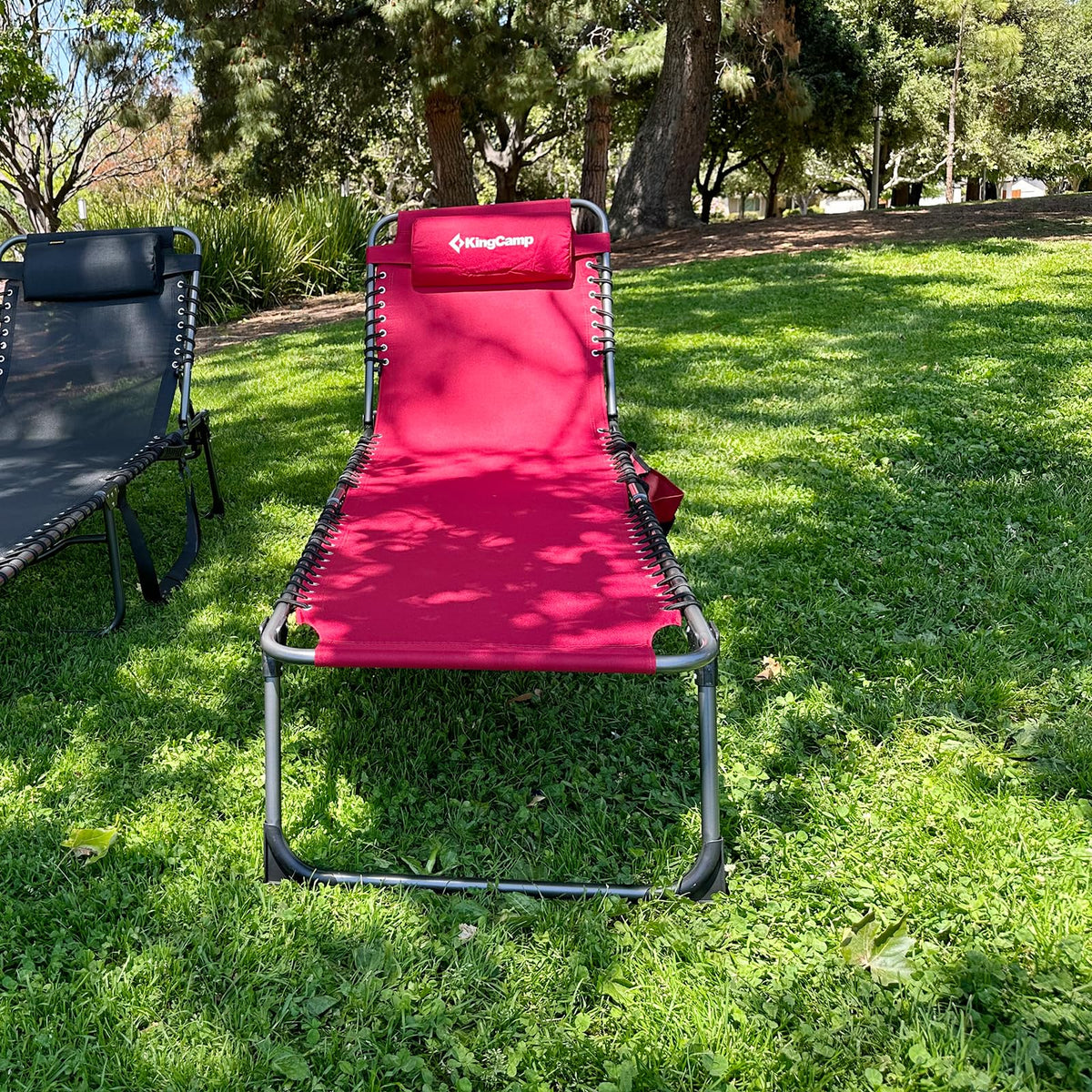KingCamp Lounge Chair Outdoor, Folding Portable Tanning Chairs Comfy Adjustable 5-Position Lay Flat Foldable Chaise Lounger with Pillow for Outside Beach Patio Sun Bathing Pool