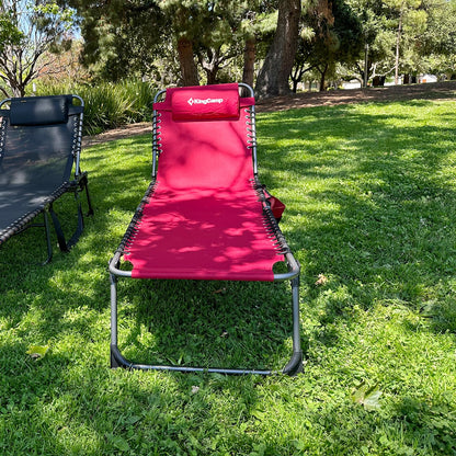 KingCamp Lounge Chair Outdoor, Folding Portable Tanning Chairs Comfy Adjustable 5-Position Lay Flat Foldable Chaise Lounger with Pillow for Outside Beach Patio Sun Bathing Pool