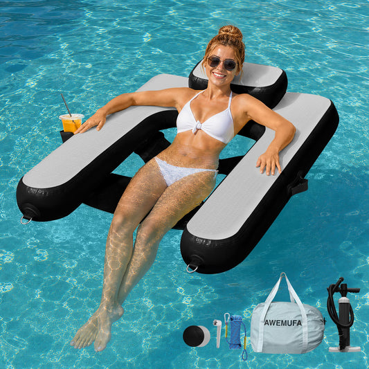 AWEMUFA Inflatable Floating Chair with Cup Holder, Inflatable Chair for Adult Lounger, Pool Floats Water Float Pool Chair Float River Lake Floats for Outside Tanning