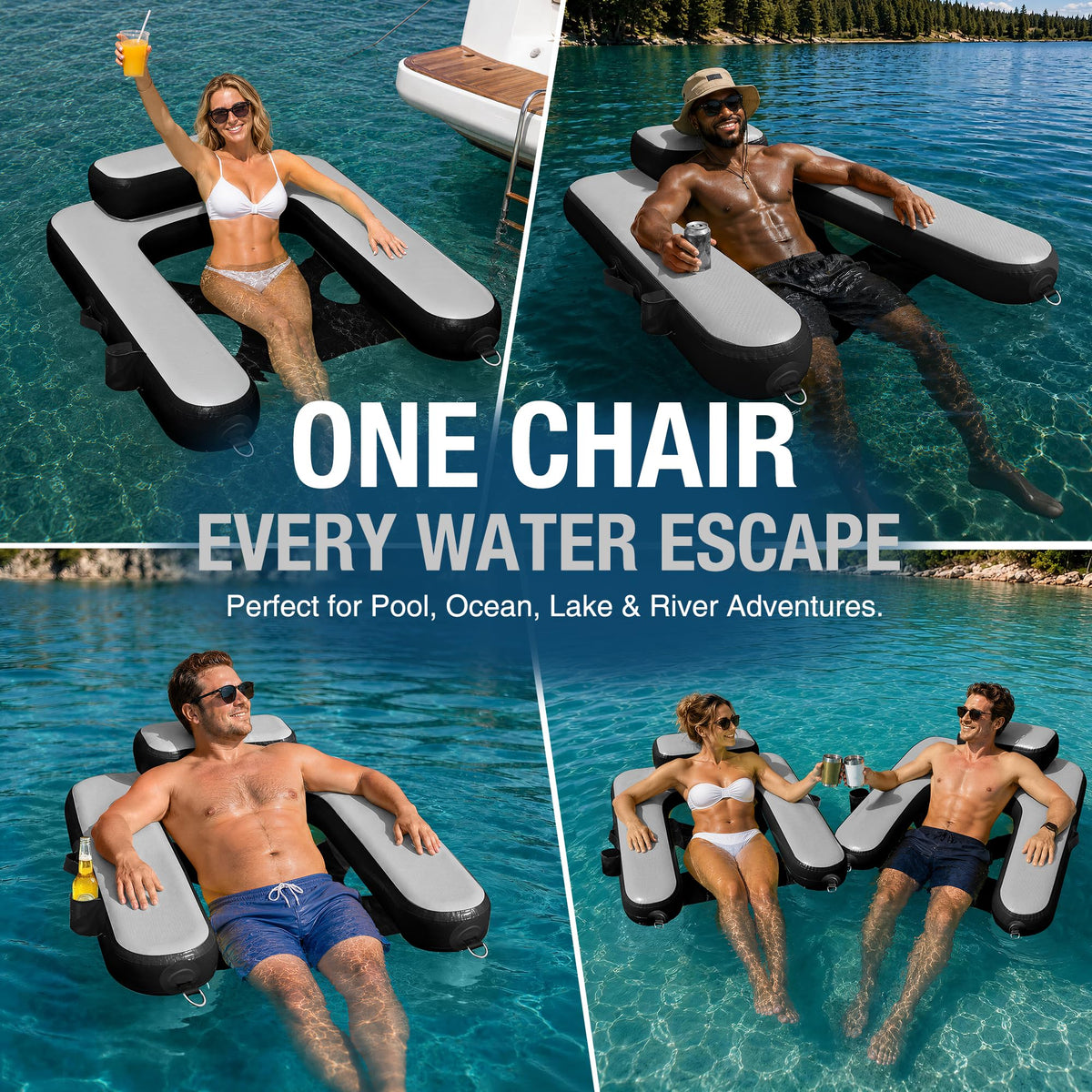 AWEMUFA Inflatable Floating Chair with Cup Holder, Inflatable Chair for Adult Lounger, Pool Floats Water Float Pool Chair Float River Lake Floats for Outside Tanning