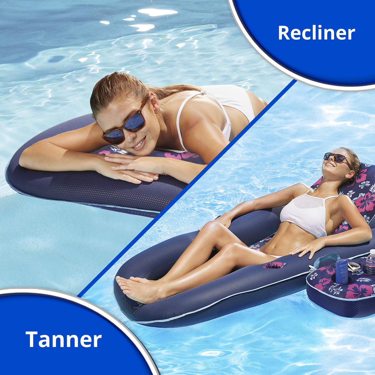 Aqua Campania Ultimate 2-in-1 Pool Float Lounge – Extra Large – Inflatable Pool Floats for Adults with Adjustable Backrest & Cupholder Caddy